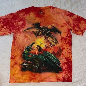 Red tie-dye dragon graphic shirt